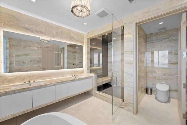 Bathroom, Dual Sink Vanities, Glass Shower, Interior, Recessed Lighting