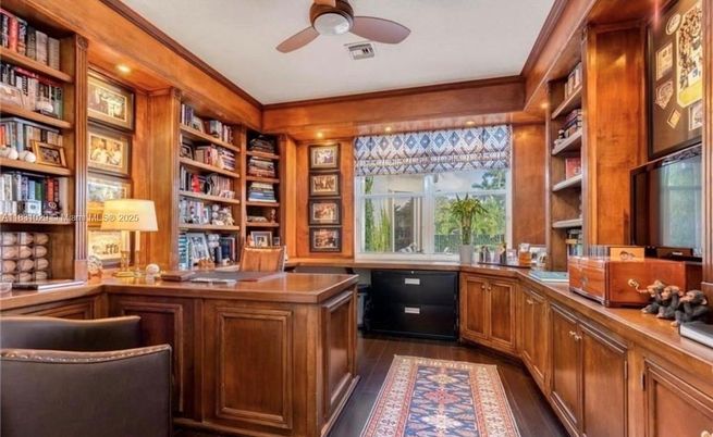 Home Office, Interior, Recessed Lighting, Wood Texture Flooring
