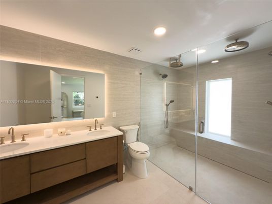 Bathroom, Dual Sink Vanities, Glass Shower, Interior, Recessed Lighting