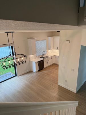 Interior, Kitchen, Pendant Lights, Wood Texture Flooring