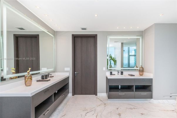 Bathroom, Dual Sink Vanities, Interior, Marble, Recessed Lighting
