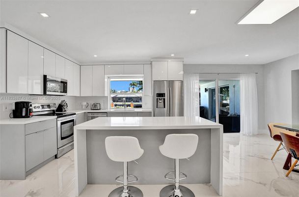 Interior, Kitchen, Marble, Recessed Lighting, Stainless Steel Appliances