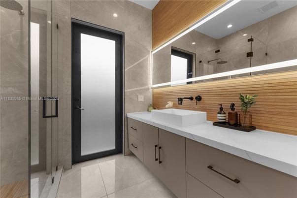 Bathroom, Dual Sink Vanities, Glass Shower, Interior, Recessed Lighting