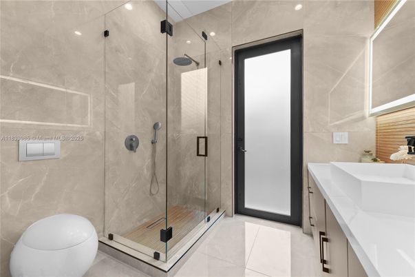 Bathroom, Glass Shower, Interior, Recessed Lighting
