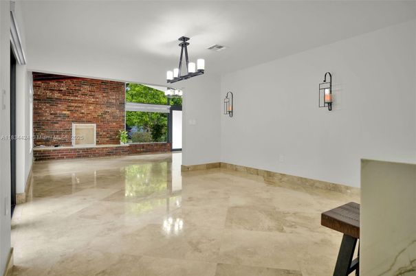 Empty room, Interior, Pendant Lights, Stone Walls