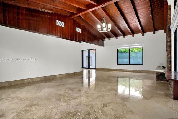 Chandelier, Empty room, Interior, Pendant Lights, Wooden Beams, Wooden Ceilings