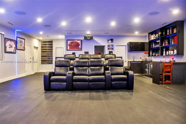 Home Theatre Room, Interior, Recessed Lighting, Theatre Room, Wood Texture Flooring
