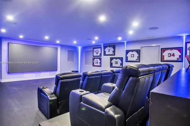 Home Theatre Room, Interior, Projection Screen, Recessed Lighting, Theatre Room, Wood Texture Flooring