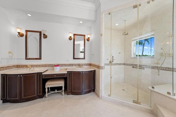 Bathroom, Dual Sink Vanities, Glass Shower, Interior, Recessed Lighting