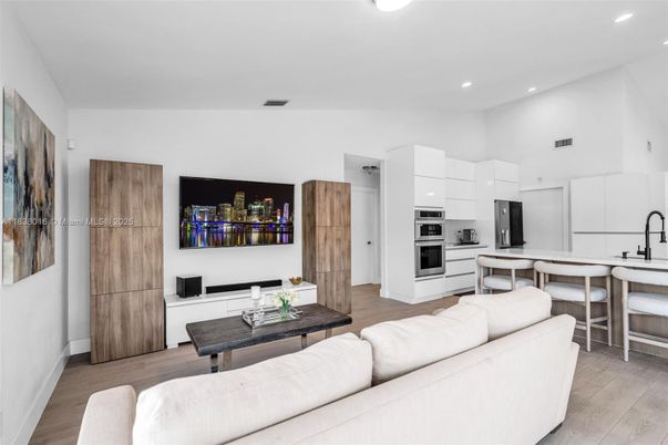Interior, Kitchen, Living room, Recessed Lighting, Stainless Steel Appliances, Wood Texture Flooring