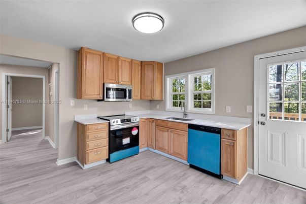 Interior, Kitchen, Stainless Steel Appliances, Wood Texture Flooring