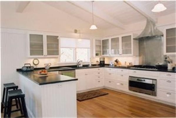 Interior, Kitchen, Wood Texture Flooring, Recessed Lighting, Stainless Steel Appliances, Pendant Lights