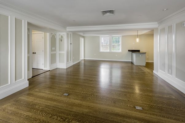 Empty room, Interior, Pendant Lights, Wood Texture Flooring