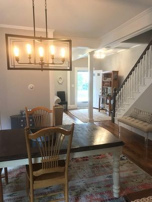 Dining room, Interior, Pendant Lights, Wood Texture Flooring