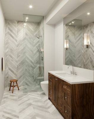 Bathroom, Glass Shower, Interior, Recessed Lighting