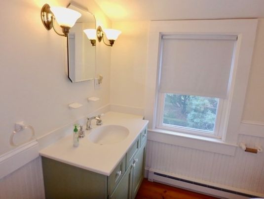 Interior, Bathroom, Wood Texture Flooring, Tile Countertops