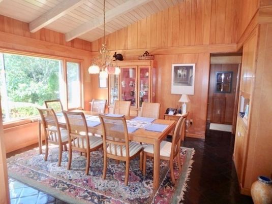 Interior, Wood Texture Flooring, Dining room, Wooden Beams, Wooden Ceilings, Chandelier, Wooden Walls, Pendant Lights
