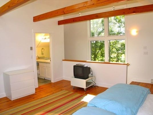 Interior, Bathroom, Bedroom, Wood Texture Flooring, Recessed Lighting, Home Office, Wooden Beams