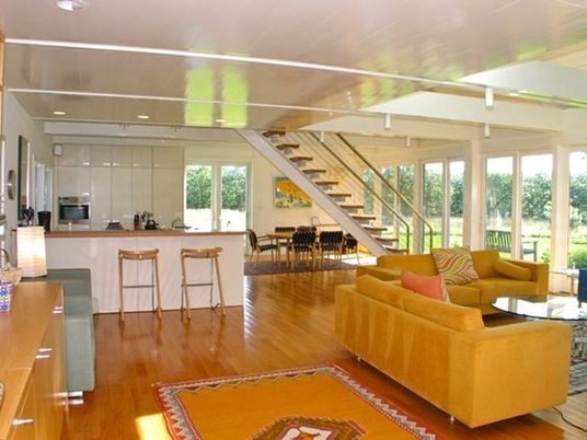 Interior, Kitchen, Wood Texture Flooring, Recessed Lighting, Living room, Dining room, Stainless Steel Appliances