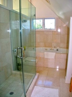 Interior, Bathroom, Recessed Lighting, Glass Shower, Ceramic Tile