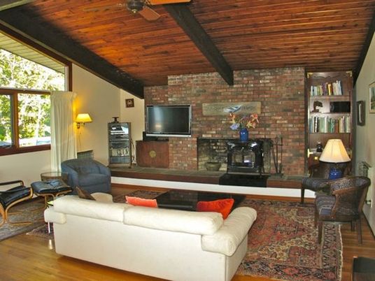 Interior, Wood Texture Flooring, Living room, Fireplace, Wooden Beams, Wooden Ceilings, Stone Walls
