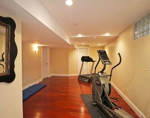 Interior, Gym, Wood Texture Flooring, Recessed Lighting, Fitness Equipment