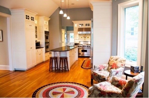 Interior, Kitchen, Wood Texture Flooring, Recessed Lighting, Stainless Steel Appliances, Pendant Lights