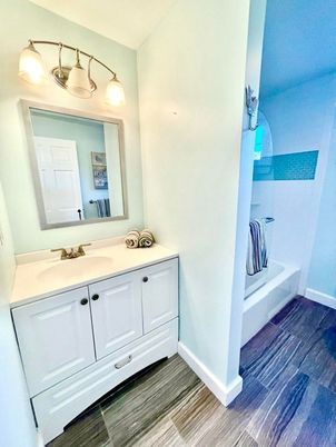 Bathroom, Dual Sink Vanities, Interior, Wood Texture Flooring