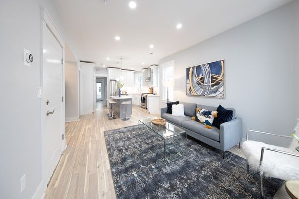 Interior, Kitchen, Living room, Pendant Lights, Recessed Lighting, Wood Texture Flooring