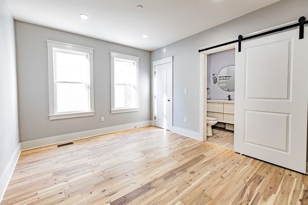 Bathroom, Empty room, Interior, Recessed Lighting, Wood Texture Flooring