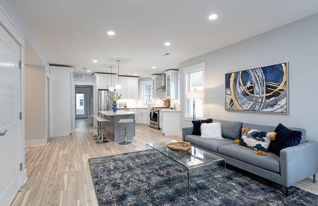 Interior, Kitchen, Living room, Pendant Lights, Recessed Lighting, Stainless Steel Appliances, Wood Texture Flooring