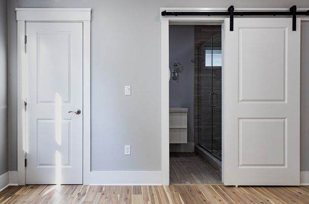 Bathroom, Glass Shower, Interior, Wood Texture Flooring