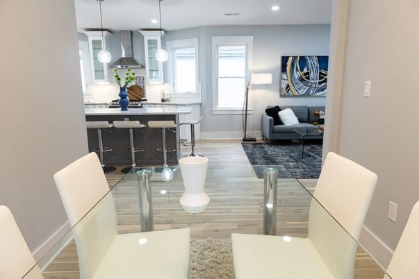 Dining room, Interior, Kitchen, Living room, Pendant Lights, Recessed Lighting, Wood Texture Flooring