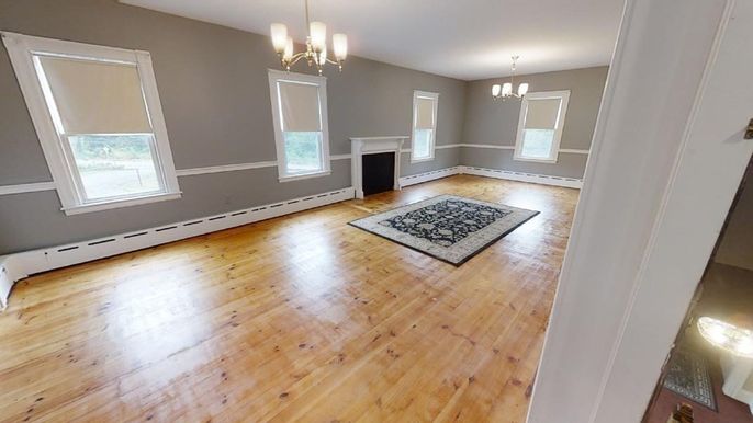 Chandelier, Empty room, Fireplace, Interior, Wood Texture Flooring