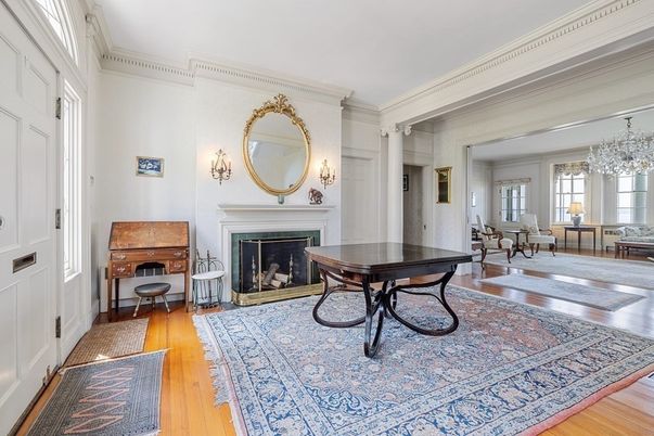 Chandelier, Fireplace, Interior, Wood Texture Flooring