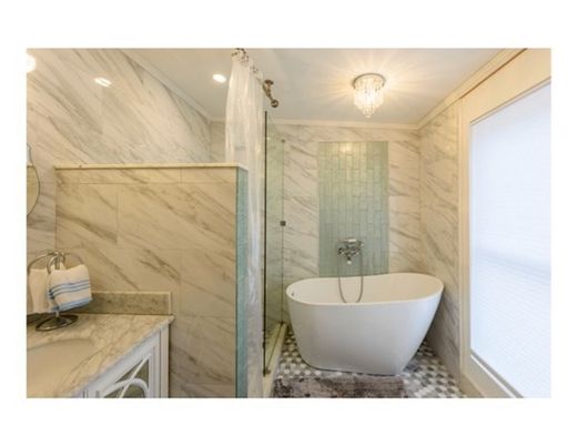 Bathroom, Free Standing Baths, Glass Shower, Interior, Marble Walls, Recessed Lighting