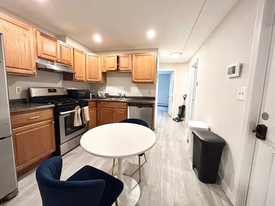 Interior, Kitchen, Recessed Lighting, Wood Texture Flooring