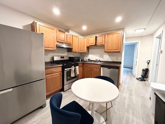 Interior, Kitchen, Recessed Lighting, Wood Texture Flooring