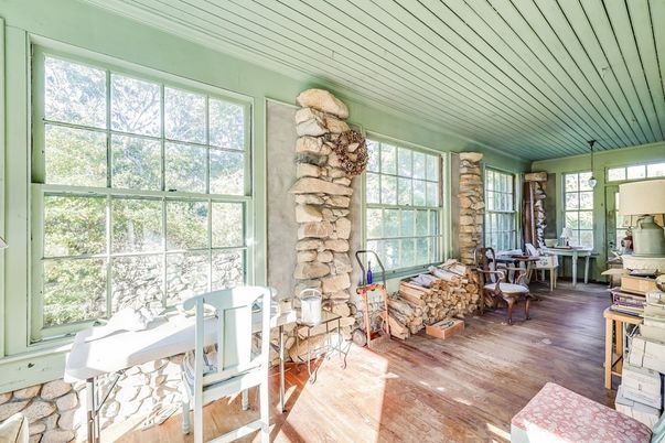 Interior, Living room, Stone Walls, Wood Texture Flooring