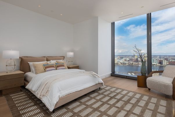 Bedroom, Interior, Recessed Lighting, Water, Wood Texture Flooring