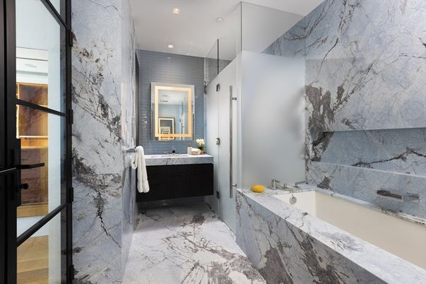 Bathroom, Interior, Marble, Marble Walls, Recessed Lighting