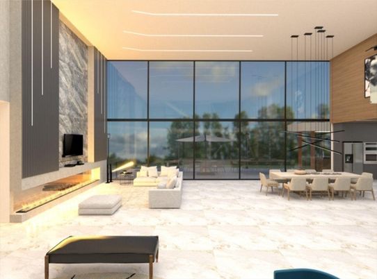 Dining room, Fireplace, Interior, Living room, Pendant Lights