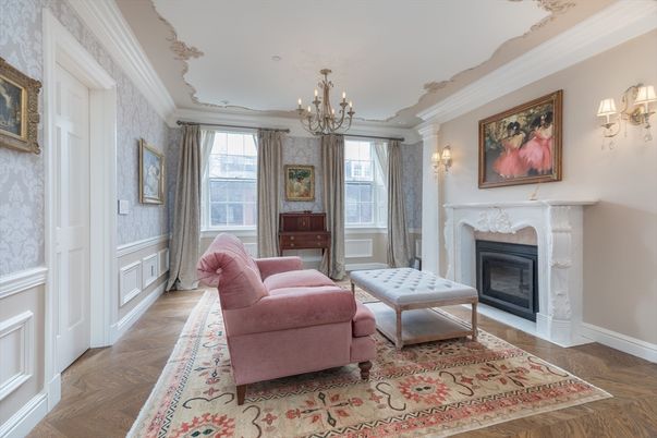 Chandelier, Fireplace, Interior, Living room, Recessed Lighting, Wood Texture Flooring