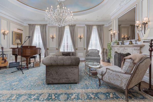 Chandelier, Fireplace, Interior, Living room, Piano