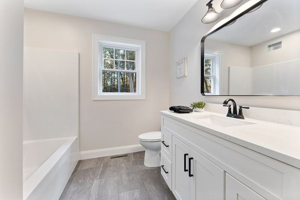 Bathroom, Interior, Recessed Lighting, Wood Texture Flooring