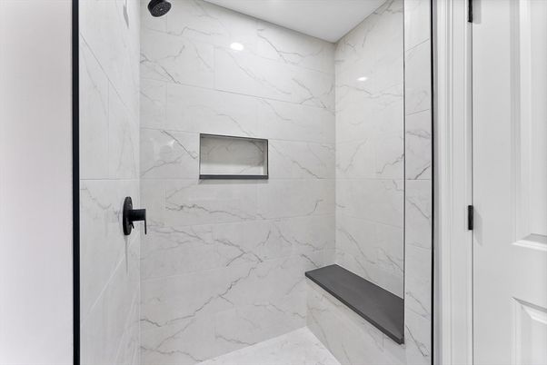 Bathroom, Glass Shower, Interior, Marble Walls