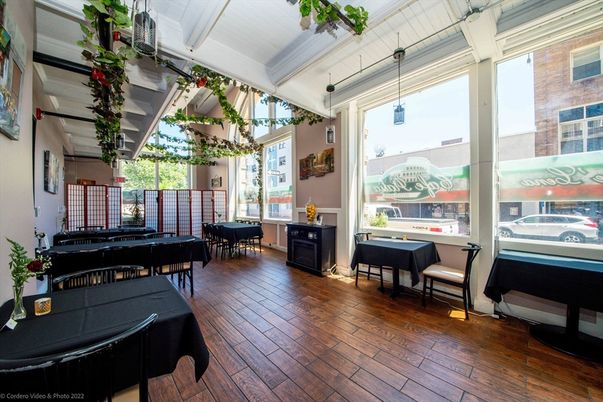 Dining room, Interior, Pendant Lights, Piano, Wood Texture Flooring