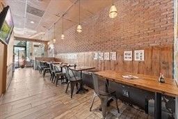 Dining room, Interior, Pendant Lights, Recessed Lighting, Stone Walls, Wood Texture Flooring, Wooden Walls