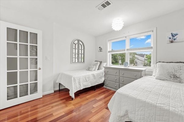 Bedroom, Chandelier, Interior, Wood Texture Flooring