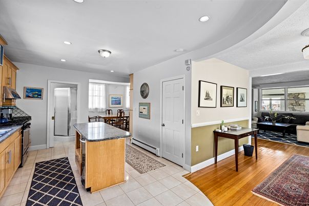 Dining room, Interior, Kitchen, Living room, Recessed Lighting, Wood Texture Flooring